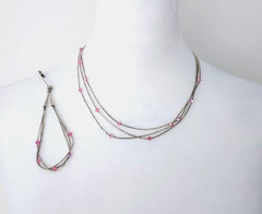 Vintage Silver Necklace & Bracelet 1990’s Pink Crystals Beautiful! 9″ drop