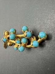 Vintage Tree Branch Brooch Pin Blue Flower Buds Trombone Clasp J110