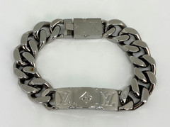 Authentic LOUIS VUITTON Silver Tone MONOGRAM CHAIN BRACELET M62486 w/ LV Box