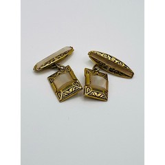 Vintage Mother of Pearl Cufflinks | Gold Tone Art Deco Men’s Cuff Links