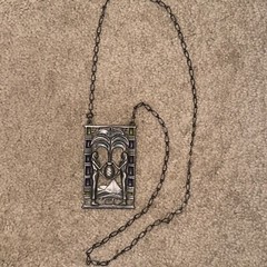 Vintage Pewter Enamel Necklace Egyptian Huge Artisan Handcrafted 83g