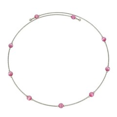 Pink Cat’s Eye Tension Wire Necklace | Vintage Sterling Silver | 16″
