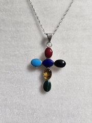 Signed stamped 925 Mexico sterling silver multicolor cabochons stones necklace