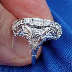 Originbal EARTH MINED DIAMOND ART Deco Engagement Ring Antique PLATINUM Filigree