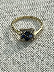 Art Deco 14K Gold And Platinum sapphire Ring Geometric Square Estate Size 5.5