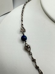VTG Silver Egyptian Revival Goddess Necklace Blue Glass/stone Bead Unsigned Read