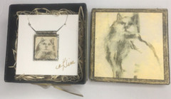 17.5 in Italy Sterling Silver Necklace Cat Print by Diane Kline in Org Gift Box