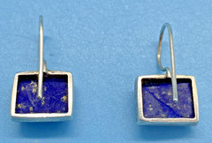 Nice Square Faux Lapis French Wire Drop Earrings Silver-Tone Square Shape VTG
