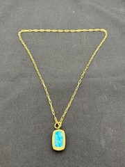 JTV Gold Tone Long Turquoise Pendant Necklace Silver 925