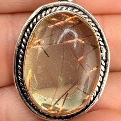 Vintage Rutilated Quartz Pendant Silver Tone Clear Resin and Tinsel