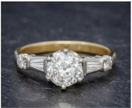 Art Deco 2.30 Ct White Diamond Antique Vintage Wedding Ring 14K Yellow Gold FN