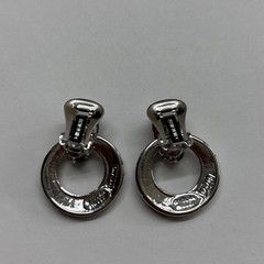 NOLAN MILLER Earrings Black/White Crystal Silver Tone Circle Drop, Clip/style