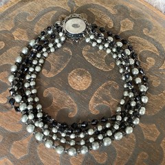 Vintage Miriam Haskell Baroque Pearl Turquoise Rhinestone Crystal Clasp Necklace