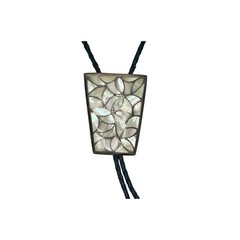 Native American Vintage Scaled Mother of Pearl Sterling Silver Bolo Tie