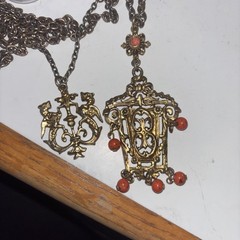 Vintage Victorian Revival Griffin Pendant Dbl Necklace Gothic Heraldic Gold Tone