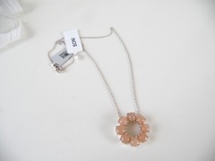 New Sterling Silver 925 Peach Moonstone Halo Round Pendant Necklace