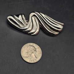 Silver Tone Wave Wavey Brooch Ribbon Vintage 1990s Jewelry