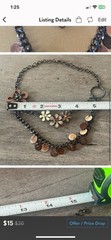 Vintage Y2K Floral Charm Necklace, Flower & Coin Charms, 15.5 inches