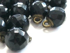 21 PC BUTTON LOT SET ANTIQUE VICTORIAN FACETED FRENCH JET / BLACK GLASS BUTTONS
