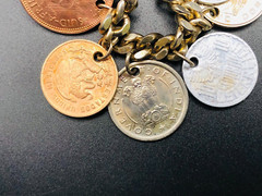 Vintage 15 RARE 1950’s Coin Charm Bracelet South Africa, India, Osterreich, Mex