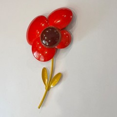 Vintage LARGE, RARE & NICE! 1960s Enamel Flower Brooch Pin in Red Brown Yellow
