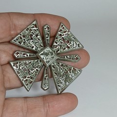 Vintage Silver Tone Maltese Cross Pin Brooch Motifs Ornate Openwork Filigree