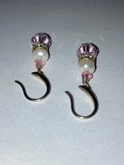 Vintage Pink Crystal Pearl Drop Earrings Y2K Elegant Coquette Silver Jewelry