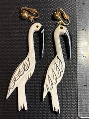 Vintage Hand-Painted Bird Clip-On Earrings 1950s-1970s Collectible