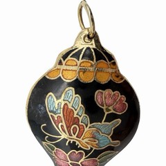 Vintage Cloisonné Butterfly Ginger Jar Pendant Gold Tone Floral Enamel Charm