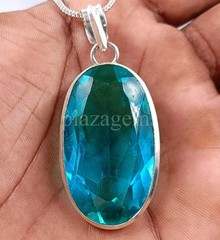 81.05 Carat Natural Blue Topaz Certified Oval 925 Solid Silver Pendant Gems 5ARZ