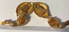 Vtg KATE HINES Signed Convertible Gold Tone Amber Lucite Couture Clip Earrings