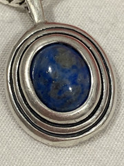 Vintage 925 Sterling Silver Signed Blue Agate Pendant & Chain Necklace 17.75”