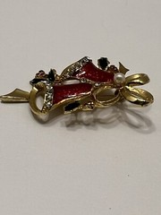 Vintage Red Enamel Christmas Holiday Jingle Bells Brooch Holiday Jewelry Pin