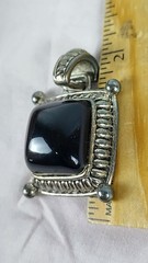 Vtg Premier Design Silver Tone Black Onyx Style Cabochon Pendant Costume