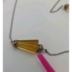 Vintage Art Deco Topaz Glass Bead Chain Czech Style Drop Markasite Necklace READ