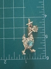 VTG Duck Brooch Pin Top Hat Clear Rhinestones Blue Cabochon Gold Tone