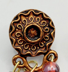 Burgundy Cranberry Copper Colored Multi Shape & Strand Bead Pierced Vtg Earrings