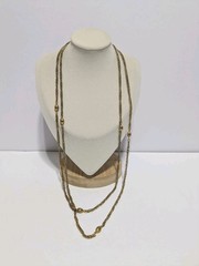 VTG Freirich Gold Tone Chain Necklace With Stationed Oval Metal Beads 54″. FLAW