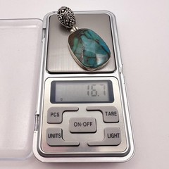 Huge Vintage Women’s Jewelry Silver 800 Pendant Natural Chrysocolla Stone 16.7gr