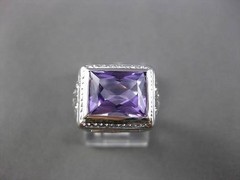 ANTIQUE LARGE 4.00CT AAA AMETHYST 14KT WHITE GOLD FILIGREE 3D SQUARE RING #24124