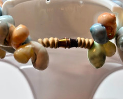 Vtg 80s Chunky Sea Shell Necklace Pastel Blue Peach Coastal Grandma Miami Vice