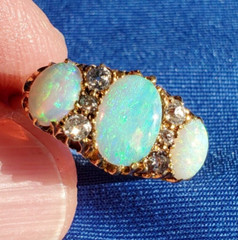 Original EARTH MINED OPAL DIAMOND ART Deco Engagement Ring Antique 18K GOLD BAND