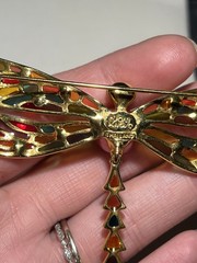 VTG Joan Rivers Stained Glass Crystal Plique-a-Jour Dragonfly Brooch Pin