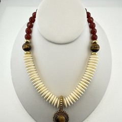 RJ Graziano Necklace Earrings Set Tigers Eye Carnelian Boho Cabochon Gold Tone
