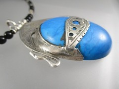 Untested Sterling Tuareg Berber Turquoise N Africa Black Beaded Necklace 1053