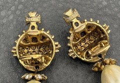 Rare Serbin Massive Royal Cross VTG 80s Faux Pearl Rhinestone Earrings Runway