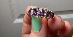Vintage Purple Marquise Stone & Clear Accent Ring Gold Tone Estate Jewelry