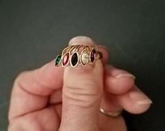 Vintage Multi-Color Stone Fashion Ring, 18KT Gold Plate Size 7, Designer LIND