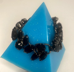 VTG D&E Juliana Black/Jet Glass Rhinestone 5 Link Bracelet 7″ MCM Timeless