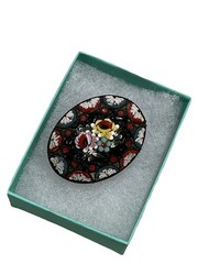 Vintage Micro Mosaic Brooch Floral Blue Red Black White Yellow Pink Green Italy